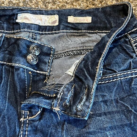 Vanilla star Low Rise Bootcut Stretch Denim Jeans Overstitched Crinkle Wash - Picture 3 of 5